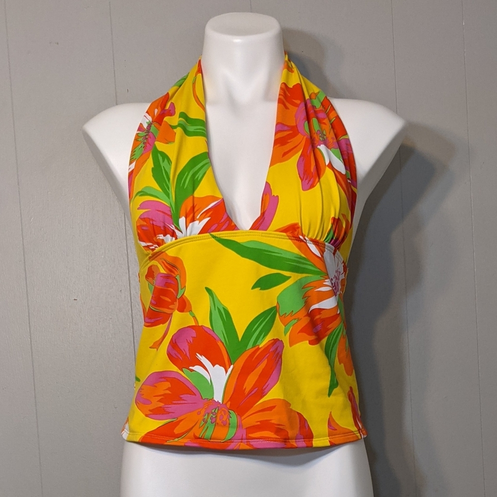LRL Halter Tankini Top Yellow Tropical - Picture 2 of 11
